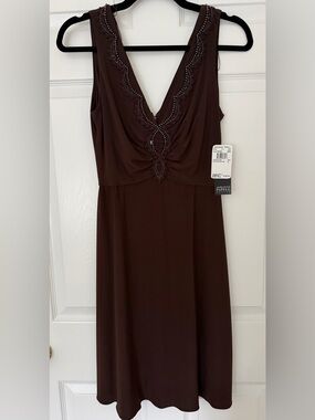 NWT Adrianna Papell Beaded V-Neck Brown Summer Dress.